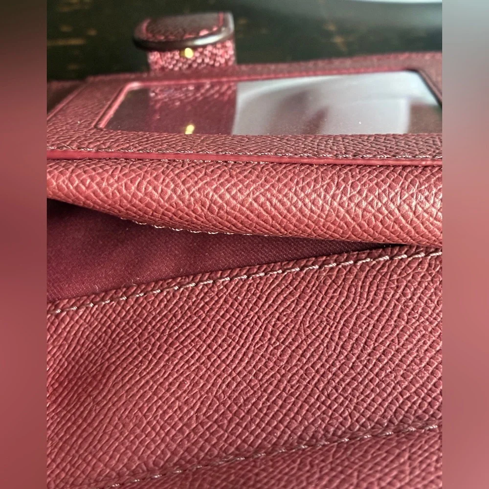 COACH Metallic Rose Pink Textured Leather Wallet with Gold Logo